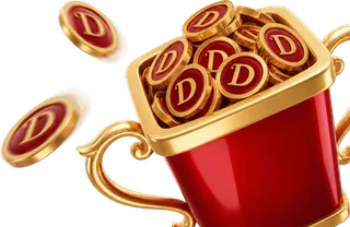 Gouden trofee vol munten van Dice Palace